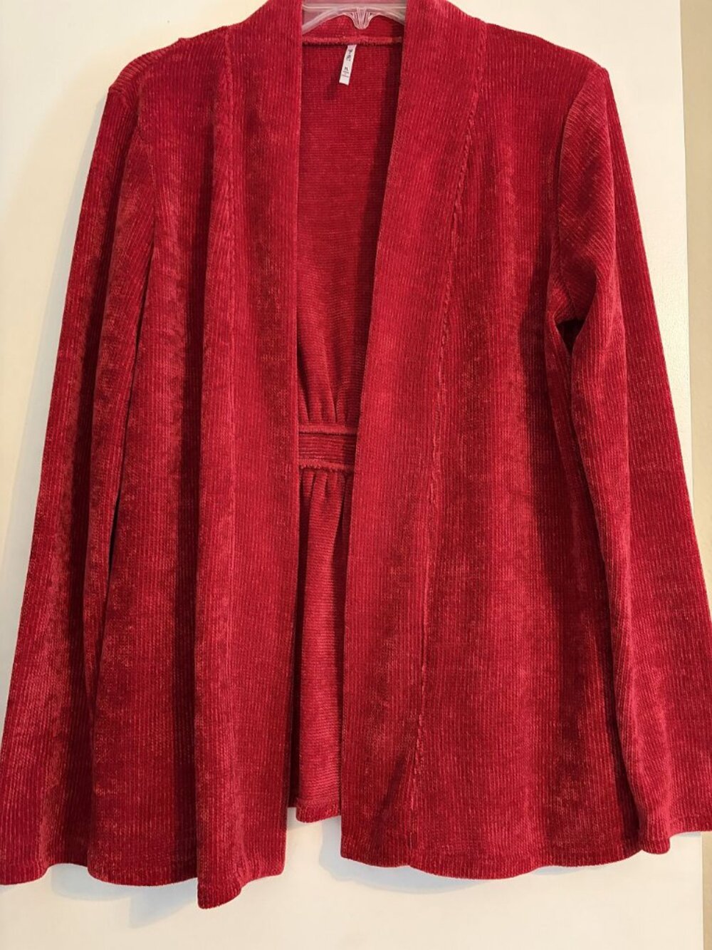 Cardigan - open front; soft chenille type feel